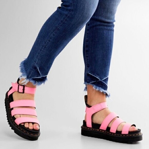 RARE Dr. Martens Pink Lemonade Hydro Leather Strap Sandals - Picture 1 of 11